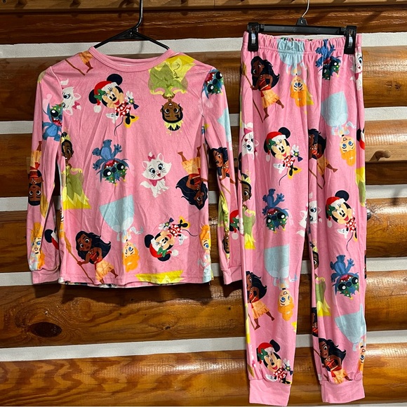 Disney Girls Pink Character Christmas Pajama Set - Picture 1 of 4